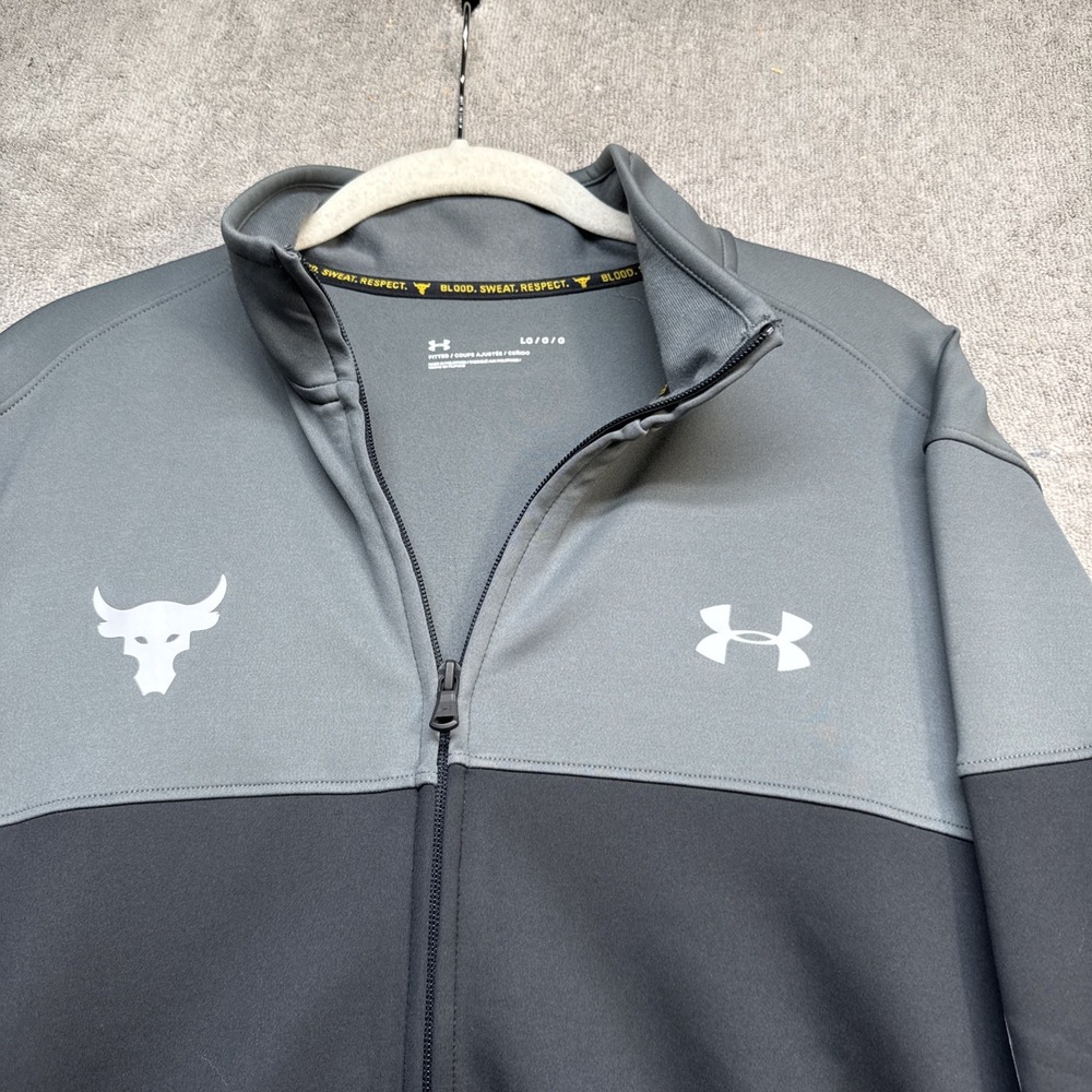 Under Armour Project Rock Blood Sweat Respect Gray Black Track Jacket Mens Large